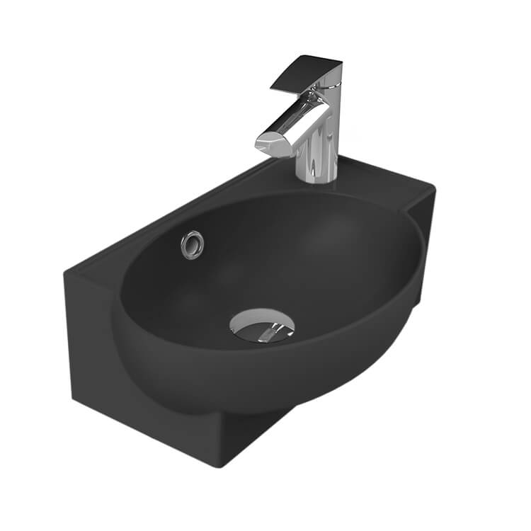 CeraStyle 001307-U-97 Small Corner Matte Black Ceramic Wall Mounted or Vessel Sink